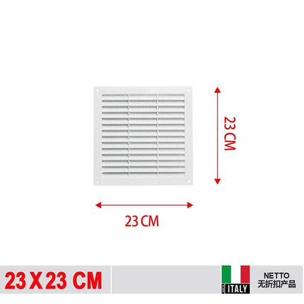 Vierkant ventilatierooster 23 x 23 cm wit kunststof luchtrooster voor muur kast en ventilatie