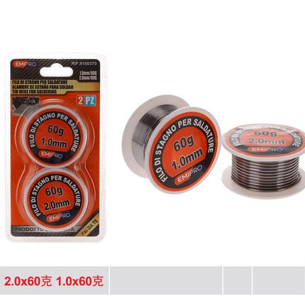 Soldeertin set 2 stuks 1.0 mm en 2.0 mm 60 g tin draad voor solderen en reparatie