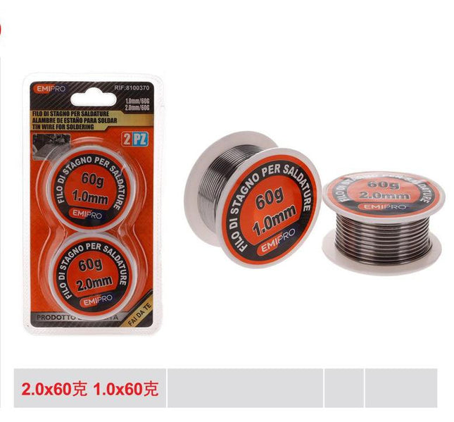 Soldeertin set 2 stuks 1.0 mm en 2.0 mm 60 g tin draad voor solderen en reparatie