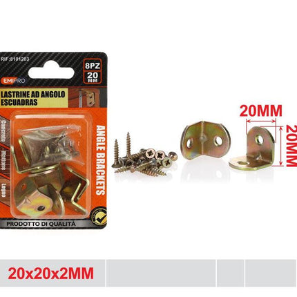 Hoekbeugels 20 x 20 x 2 mm 8 stuks met schroeven
