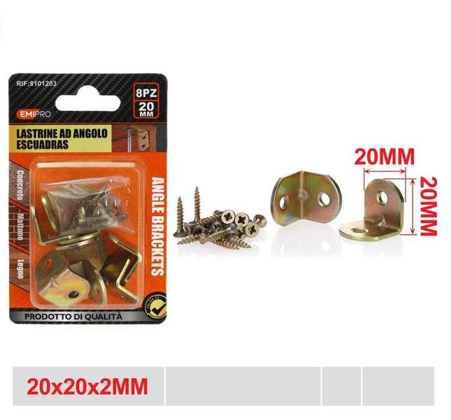 Hoekbeugels 20 x 20 x 2 mm 8 stuks met schroeven