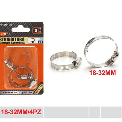 Slangklemmen 18 tot 32 mm 4 stuks metalen verstelbare klemmen voor slang en buis
