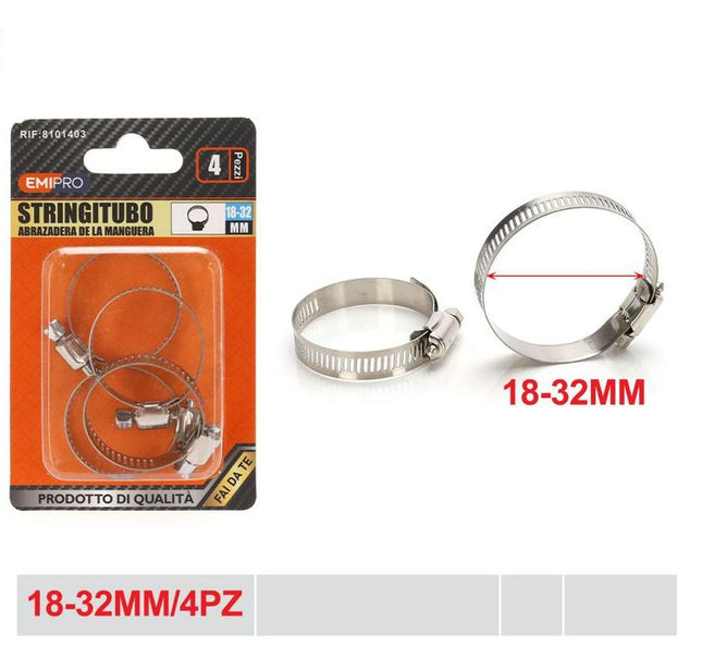 Slangklemmen 18 tot 32 mm 4 stuks metalen verstelbare klemmen voor slang en buis