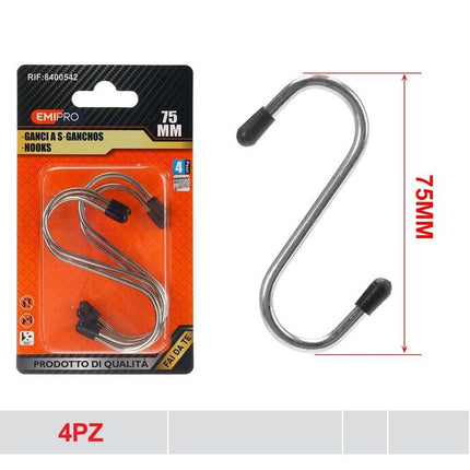 S haken met dop 75 mm 4 stuks metalen ophanghaken voor keuken kast en rek