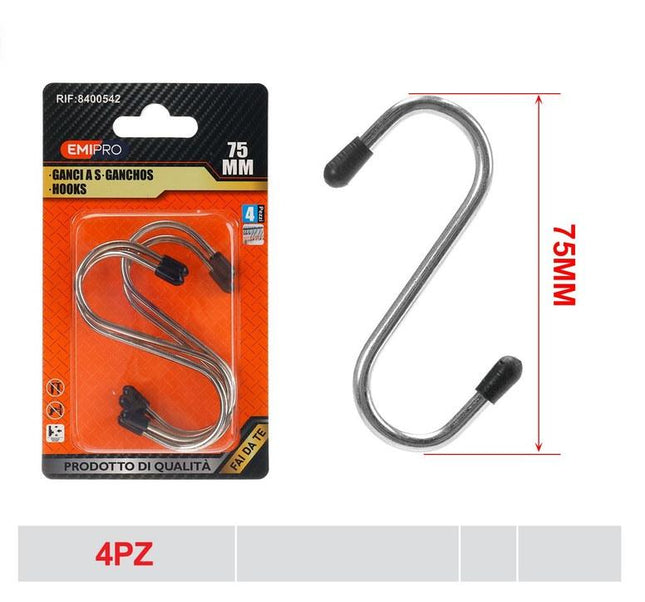 S haken met dop 75 mm 4 stuks metalen ophanghaken voor keuken kast en rek