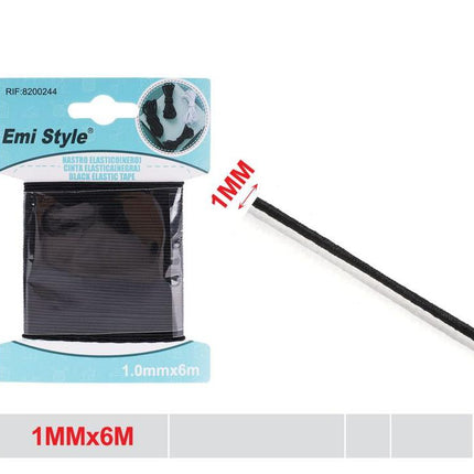 Zwart rond elastisch koord 1 mm x 6 m voor naaien kledingreparatie en handwerk