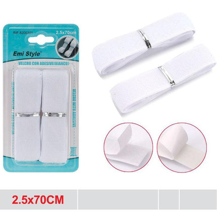 Witte zelfklevende klittenband 2.5 x 70 cm haak en lus tape voor naaien hobby en bevestiging
