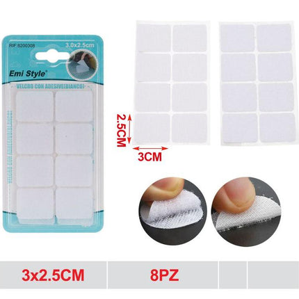 Zelfklevende klittenband pads wit 8 stuks 3 x 2.5 cm voor kleding hobby en bevestiging