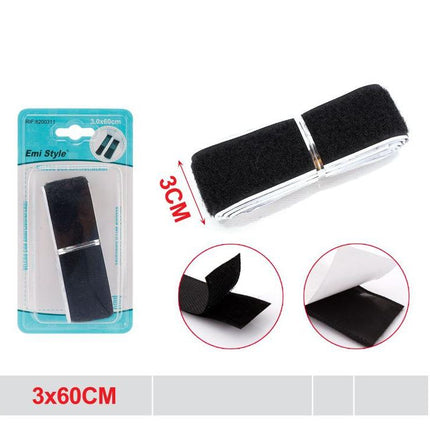 Zelfklevend klittenband zwart 3 x 60 cm voor kleding hobby en bevestiging