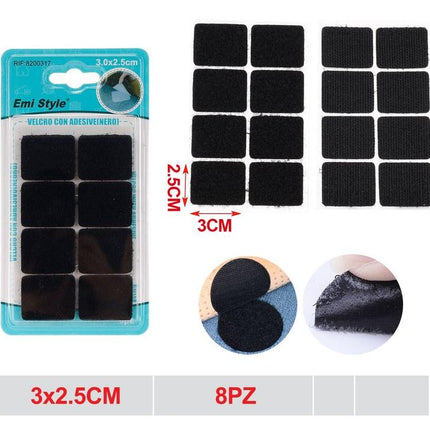 Zelfklevende klittenband pads zwart 8 stuks 3 x 2.5 cm voor kleding hobby en bevestiging