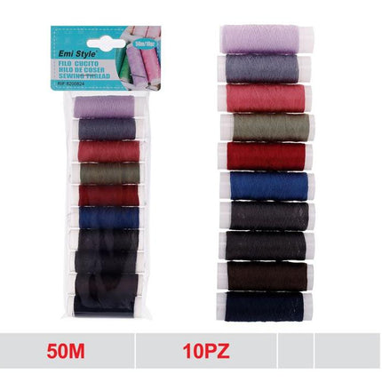 Naaigaren polyester 50 m 10 stuks donkere kleuren
