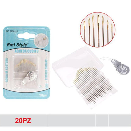 Naainalden set 20 stuks roestvrij staal met gouden oog en draaddoorhaler