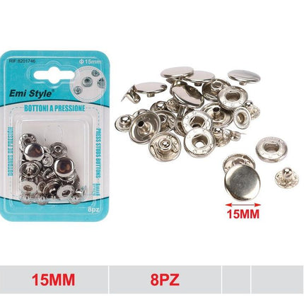 Metalen drukknopen zilverkleurig 15 mm 8 stuks voor kleding tassen en handwerk
