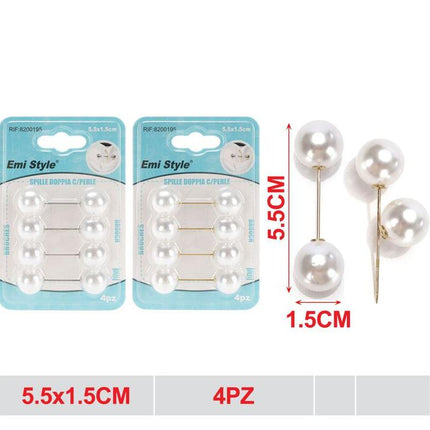 Parel brochespelden 5.5 x 1.5 cm 4 stuks decoratieve dubbele spelden voor kleding