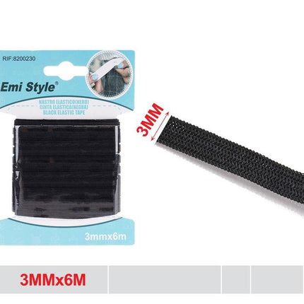 Zwart elastisch band 3 mm x 6 m voor naaien kledingreparatie en handwerk