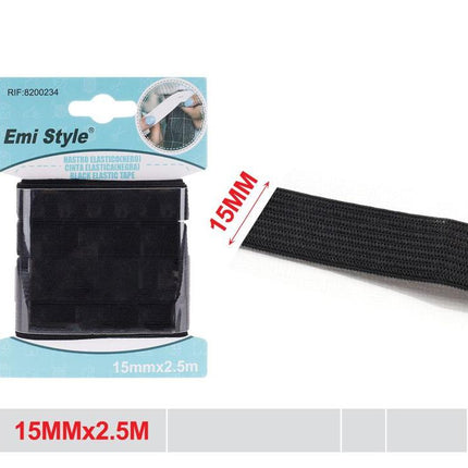 Elastische naaiband 15 mm x 2.5 m zwart