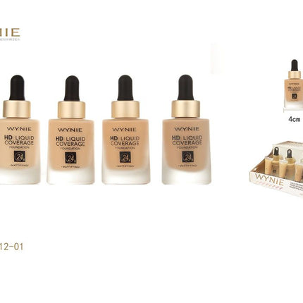 WYNIE HD liquid foundation 9 cm vloeibare foundation met pipet voor gezichtsmake-up kleurvariant willekeurig