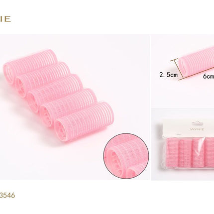 Roze haarrollers set 5 stuks 6 x 2.5 cm zelfgrip krulspelden voor volume krullen en haarstyling