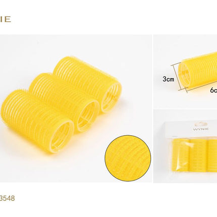 Gele haarrollers 6 x 3 cm zelfgrip krulrollers voor haarstyling volume en krullen