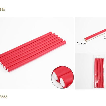 Rode flexibele haarrollers 24 x 1.2 cm papillotten voor krullen volume en haarstyling