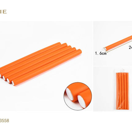Flexibele haarrollers 24 x 1.6 cm oranje papillotten voor krullen en haarstyling
