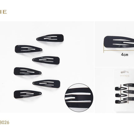 Zwarte klik klak haarspeldjes set 6 stuks 4 cm metalen haarclips voor dagelijks haarstyling