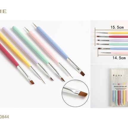 Nail art penselenset 6 stuks 14.5 en 15.5 cm gekleurde kwasten voor manicure en nageldecoratie