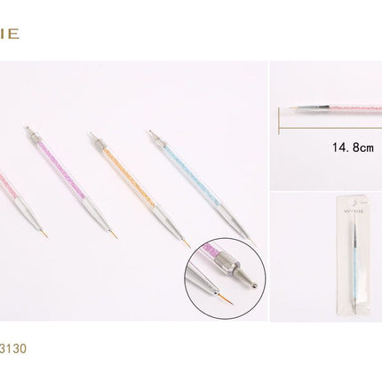 Dubbelzijdige nail art pen 14.8 cm met penseel en dotting tool voor manicure kleur willekeurig