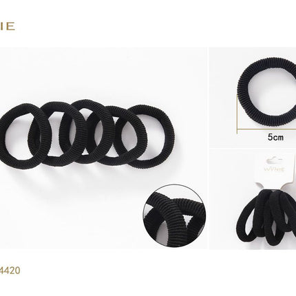 Zwarte haarelastieken set 5 stuks 5 cm zachte geribbelde elastieken voor paardenstaart knot en haarstyling