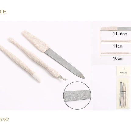 Manicureset 3 delig met nagelvijl nagelriemduwer en nageltool voor nagelverzorging