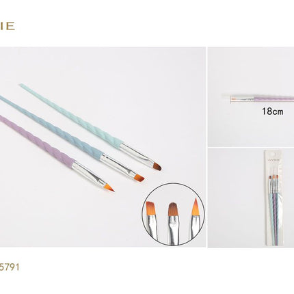 Nail art penselenset 3 stuks 17.5 cm gekleurde kwasten voor manicure en nageldecoratie