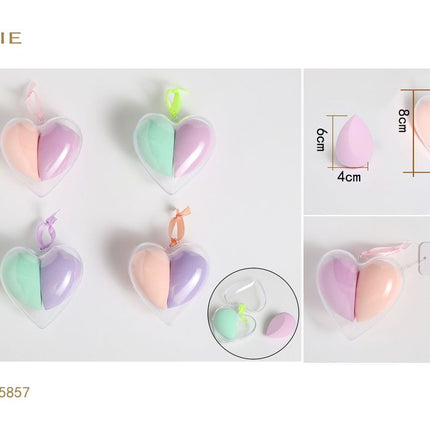 Hartvormige make-up spons set 2 stuks met opbergdoos voor foundation en beauty routine kleur willekeurig