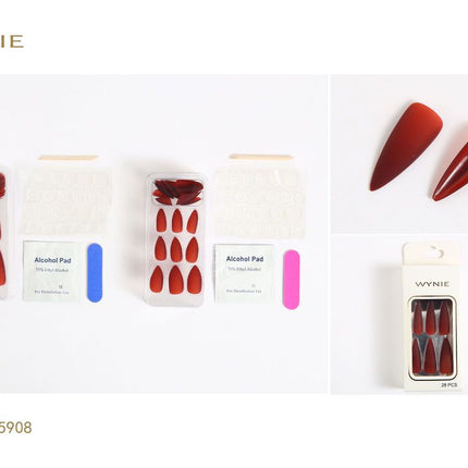 Rode kunstnagels set 28 stuks met zelfklevende pads nagelvijl en manicure accessoires