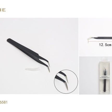 Zwarte nail art pincet 12.5 cm gebogen punt voor manicure nageldecoratie en kunstnagels