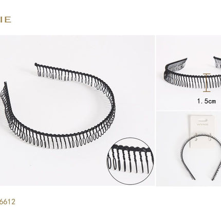 Zwarte kam haarband 1.5 cm kunststof diadeem met tanden voor haarstyling en haar uit gezicht houden