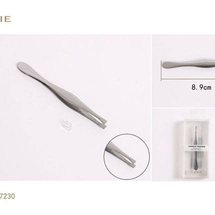 Zilverkleurige wenkbrauwpincet 8.9 cm met schuine punt voor wenkbrauwen en fijne haartjes