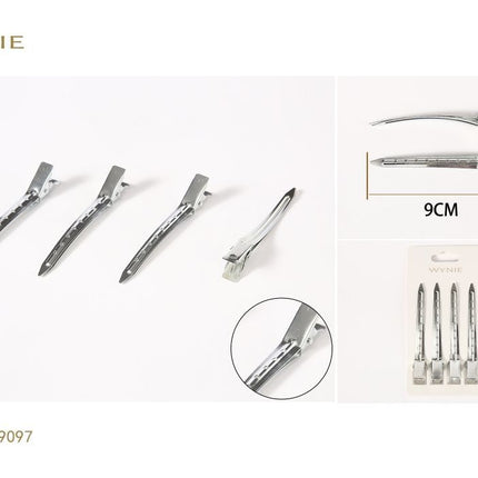 Zilverkleurige haarclips 9 cm set van 4 metalen kappersclips voor haarstyling