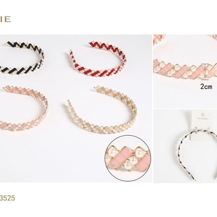 Decoratieve haarband 2 cm met imitatieparels en gevlochten design voor haarstyling kleurvariant willekeurig