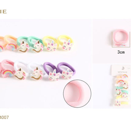 Gekleurde haarelastiekjes met eenhoorn en regenboog 3 cm set voor kinderen haarstyling kleurvariant willekeurig