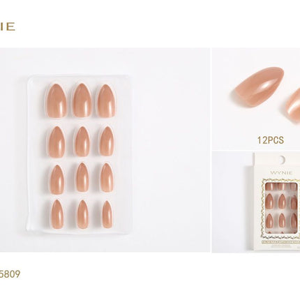 Naturelkleurige kunstnagels met zelfklevende pads 12 stuks korte amandel nageltips voor manicure