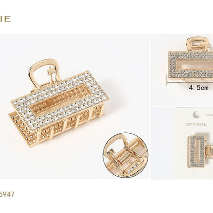 Goudkleurige haarklem 4.5 cm met strass rechthoekige klauwclip voor haarstyling