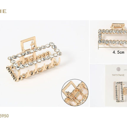 Goudkleurige haarklem 4.5 cm met strass rechthoekig design voor haarstyling