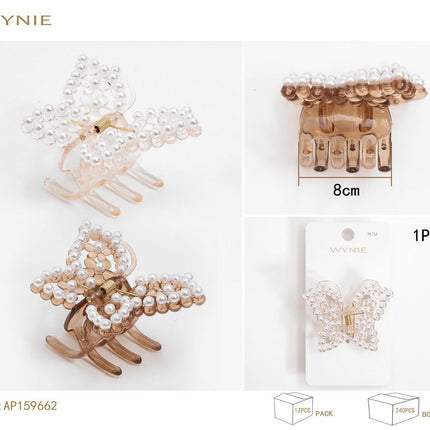 Vlinder haarklem 8 cm met parels transparante klauwclip voor haarstyling en feestelijke kapsels