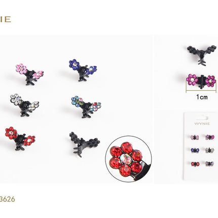 Mini haarklemmetjes met strass set 6 stuks 1 cm vlinder haarclips voor haarstyling kleurvariant willekeurig