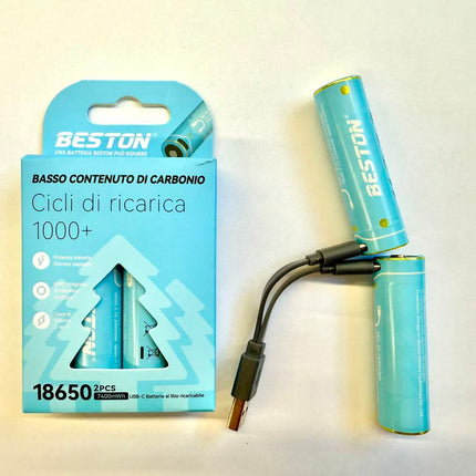 18650 Li-ion batterij met USB-C oplaadpoort – 3,7V 2000mAh – 2 stuks